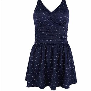 Plus size bathing suit blue with white anchors